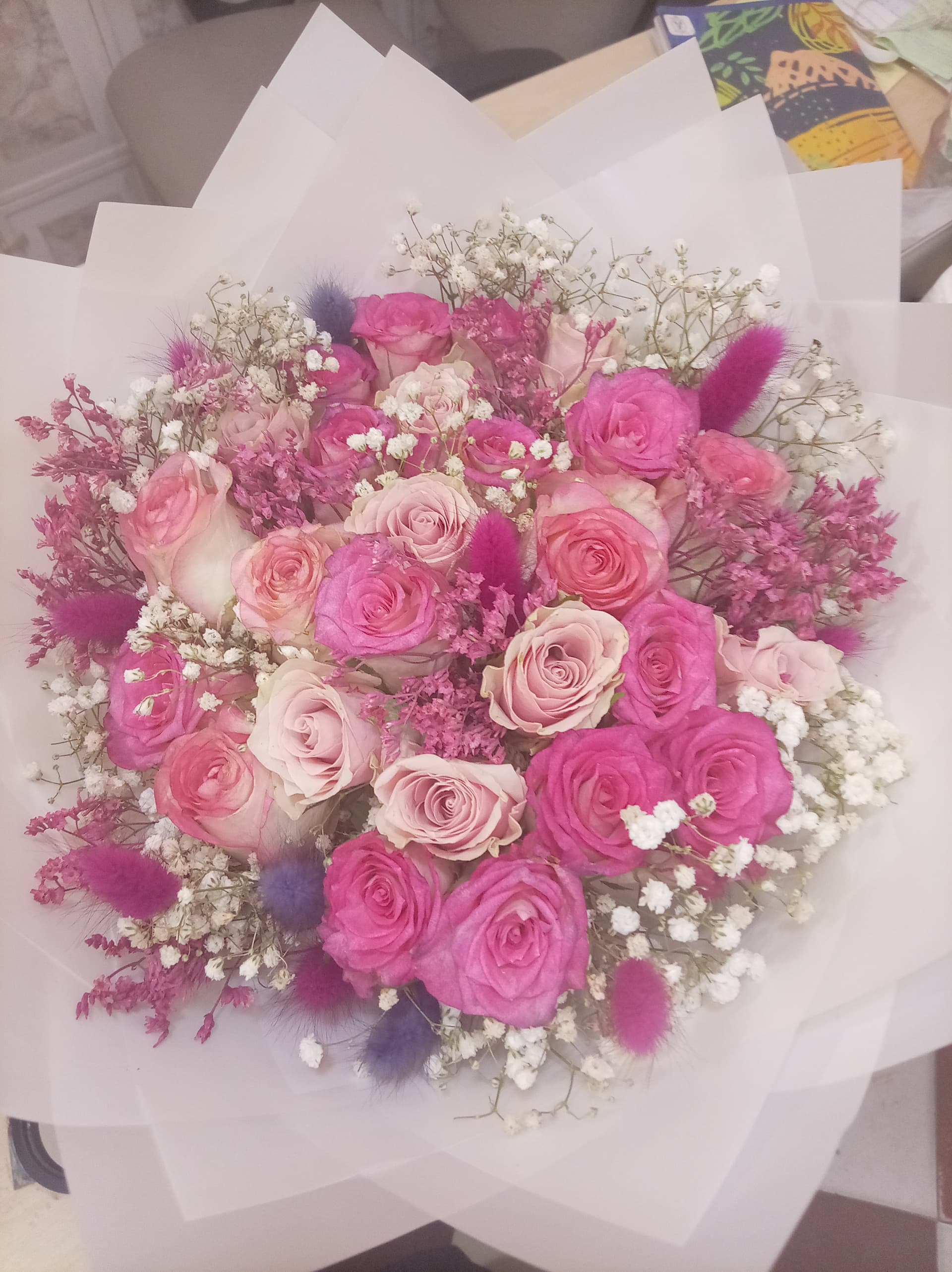 Bouquet rose panaché — bouquet naturel Wardaty Flowers